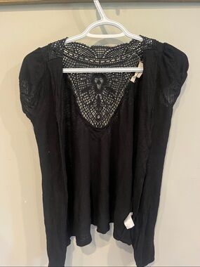 Women's Black Crochet-Back Blouse